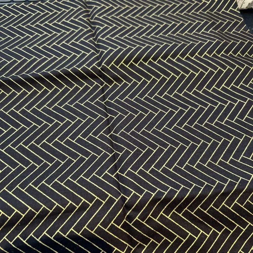 Emma &  Mila Cotton Quilting Fabric Black Gold Herringbone Print 30